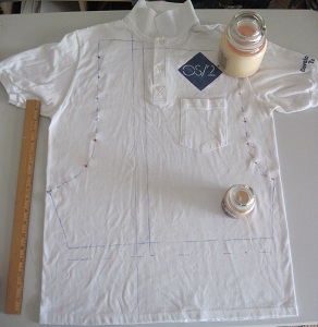 shirt with lines drawn for partial front and back pieces
